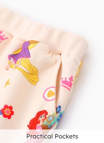 Disney Outfits for Girls Long Sleeve Shirt Pocket Pant Toddler Sweatsuit | Officially Licensed丨Girls Clothes丨2-Piece Outfit丨Allover Print丨Ruffle Shoulder丨Jogger Pants丨Soft Feel丨Easy Care丨Mix & Match in Saudi Arabia