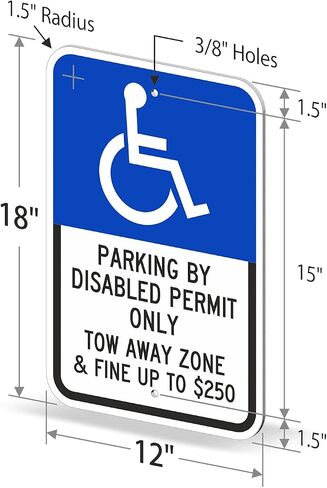 أساسيات SmartSign مقاس 18 × 12 بوصة "وقوف السيارات حسب تصريح المعاقين، منطقة السحب بعيدًا" لافتة وقوف السيارات للمعاقين، مركب ألومنيوم 120 مل (ACM)، مادة عاكسة من الدرجة الهندسية، أزرق/أسود على أبيض in Kuwait