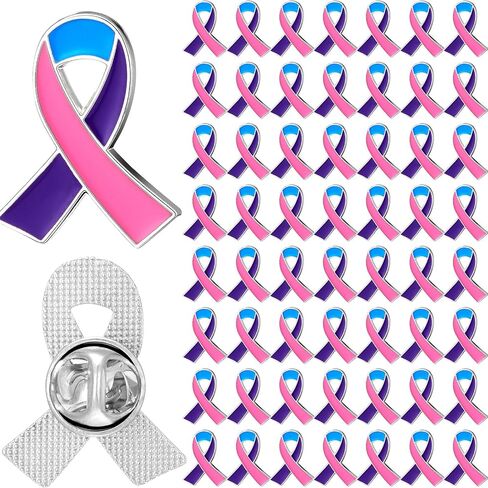 Quelay 100 Pcs Thyroid Cancer Awareness Pin Purple Pink Teal Ribbon Pin Bulk Thyroid Cancer Awareness Month Lapel Pin Thyroid Cancer Support Products in Saudi Arabia