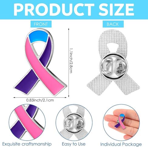 Quelay 100 Pcs Thyroid Cancer Awareness Pin Purple Pink Teal Ribbon Pin Bulk Thyroid Cancer Awareness Month Lapel Pin Thyroid Cancer Support Products in Saudi Arabia