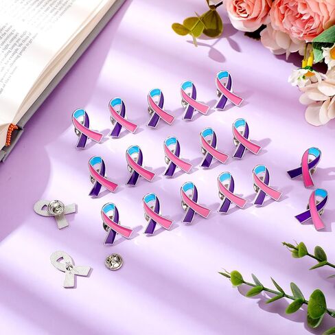 Quelay 100 Pcs Thyroid Cancer Awareness Pin Purple Pink Teal Ribbon Pin Bulk Thyroid Cancer Awareness Month Lapel Pin Thyroid Cancer Support Products in Saudi Arabia