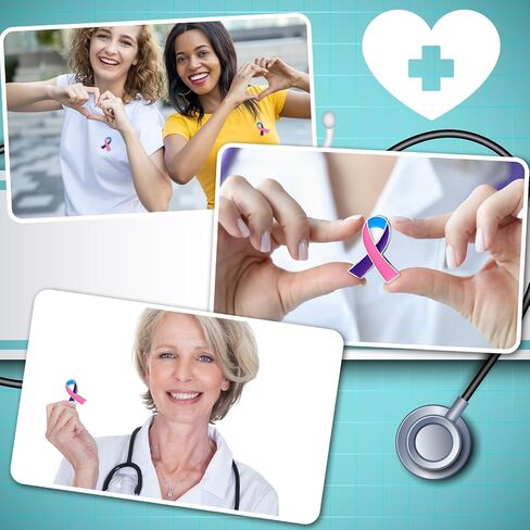 Quelay 100 Pcs Thyroid Cancer Awareness Pin Purple Pink Teal Ribbon Pin Bulk Thyroid Cancer Awareness Month Lapel Pin Thyroid Cancer Support Products in Saudi Arabia