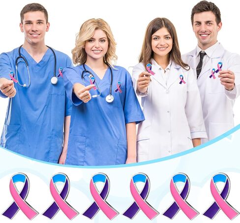 Quelay 100 Pcs Thyroid Cancer Awareness Pin Purple Pink Teal Ribbon Pin Bulk Thyroid Cancer Awareness Month Lapel Pin Thyroid Cancer Support Products in Saudi Arabia