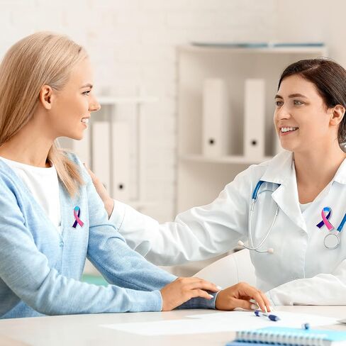 Quelay 100 Pcs Thyroid Cancer Awareness Pin Purple Pink Teal Ribbon Pin Bulk Thyroid Cancer Awareness Month Lapel Pin Thyroid Cancer Support Products in Saudi Arabia