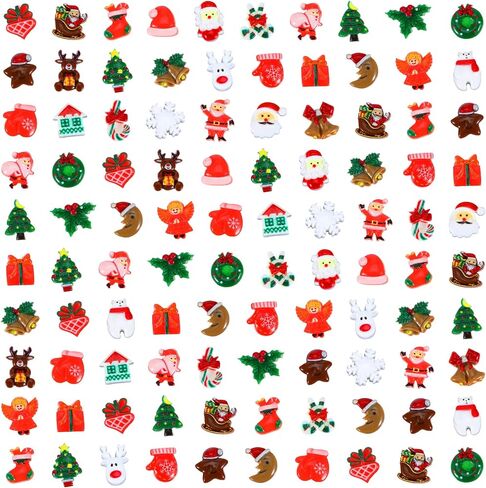 100PCS Christmas Flatback Charms, Mini Christmas Craft Resin Decoration Xmas Santa Snowman Tree Bell Ornaments for DIY Crafts Jewelry Cell Phone Case Scrapbooking in Saudi Arabia