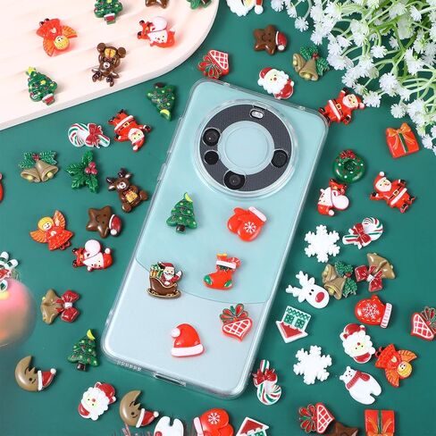 100PCS Christmas Flatback Charms, Mini Christmas Craft Resin Decoration Xmas Santa Snowman Tree Bell Ornaments for DIY Crafts Jewelry Cell Phone Case Scrapbooking in Saudi Arabia