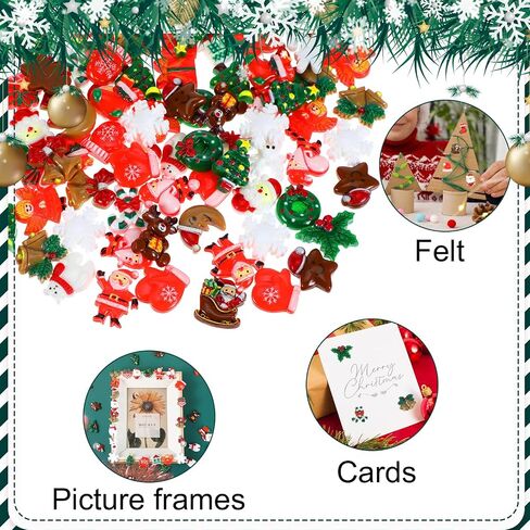 100PCS Christmas Flatback Charms, Mini Christmas Craft Resin Decoration Xmas Santa Snowman Tree Bell Ornaments for DIY Crafts Jewelry Cell Phone Case Scrapbooking in Saudi Arabia