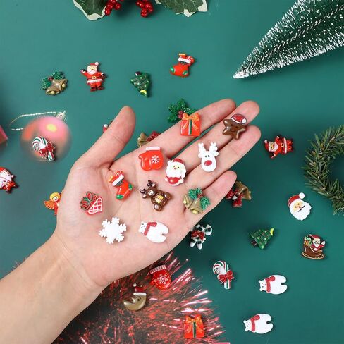 100PCS Christmas Flatback Charms, Mini Christmas Craft Resin Decoration Xmas Santa Snowman Tree Bell Ornaments for DIY Crafts Jewelry Cell Phone Case Scrapbooking in Saudi Arabia