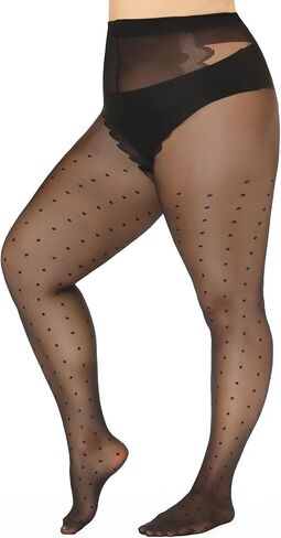 MANZI Plus Size Sheer Pantyhose for Women Polka Dot Tights Black Patterned Tights 20D Sexy Stockings in Kuwait