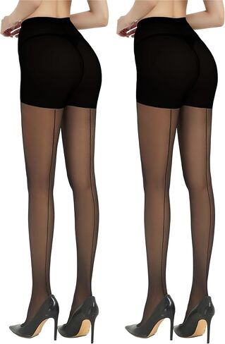 Citystl 2 Pairs Backseam Black Tights for women - 20D Sheer Tights - Control Top Pantyhose with Reinforced Toes in Kuwait