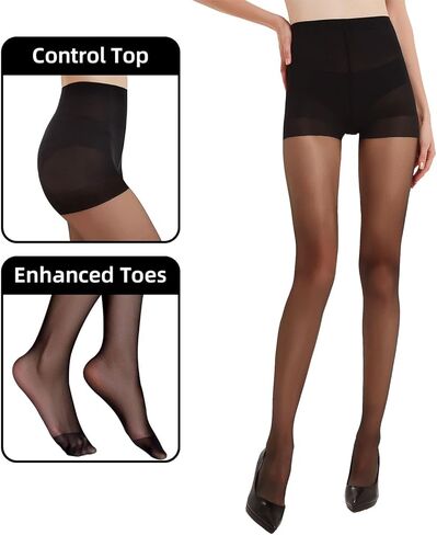 Citystl 2 Pairs Backseam Black Tights for women - 20D Sheer Tights - Control Top Pantyhose with Reinforced Toes in Kuwait