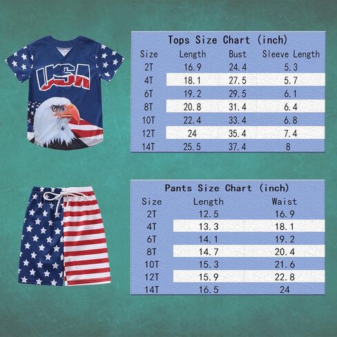 4th Of July Boys American Flag Button Up Baseball Jersey Shirt Shorts Set for 2-14 Years Kids Independence Day Outfit in Saudi Arabia