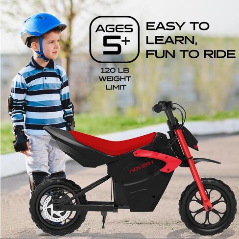 HOVER-1 My First Dirt Bike بمحرك بقوة 300 واط، وسرعة قصوى تبلغ 9 ميل في الساعة، ومدى 9 أميال، وإطارات للطرق الوعرة مقاس 12.5 بوصة in Kuwait