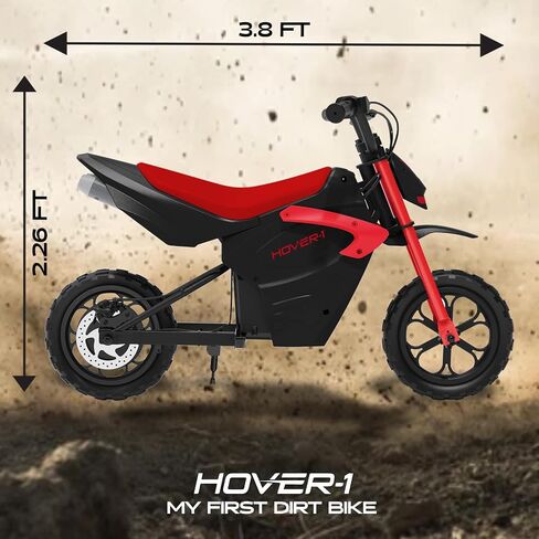 HOVER-1 My First Dirt Bike بمحرك بقوة 300 واط، وسرعة قصوى تبلغ 9 ميل في الساعة، ومدى 9 أميال، وإطارات للطرق الوعرة مقاس 12.5 بوصة in Kuwait