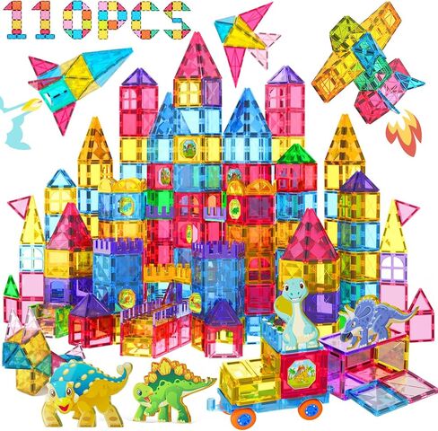 Jasonwell 110PCS Magnetic Tiles Building Blocks Set for Boys Girls Preschool Educational Magnet Construction Kit Stacking STEM Toys Christmas Birthday Gifts for Kids Toddlers 3 4 5 6 7 8 9 + Year Old in Kuwait