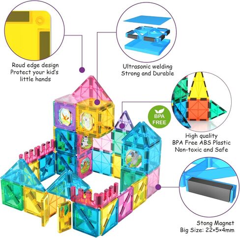 Jasonwell 110PCS Magnetic Tiles Building Blocks Set for Boys Girls Preschool Educational Magnet Construction Kit Stacking STEM Toys Christmas Birthday Gifts for Kids Toddlers 3 4 5 6 7 8 9 + Year Old in Kuwait