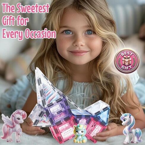 Unicorn Toys for Girls Age 4-6 - Unicorn Magnetic Tiles Frozen Toys for Girls Age 4-7 - 3 Year Old Girl Gifts 5 Year Old Girl Gift 4 Year Old Girl Birthday Gifts Magnet Building Blocks Age 3 4 5 6 7 8 in Saudi Arabia