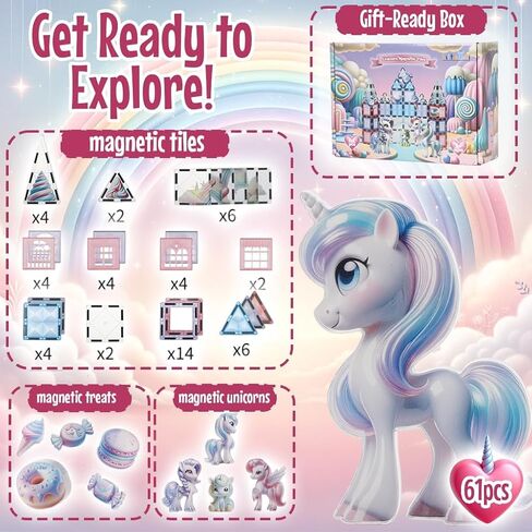Unicorn Toys for Girls Age 4-6 - Unicorn Magnetic Tiles Frozen Toys for Girls Age 4-7 - 3 Year Old Girl Gifts 5 Year Old Girl Gift 4 Year Old Girl Birthday Gifts Magnet Building Blocks Age 3 4 5 6 7 8 in Saudi Arabia
