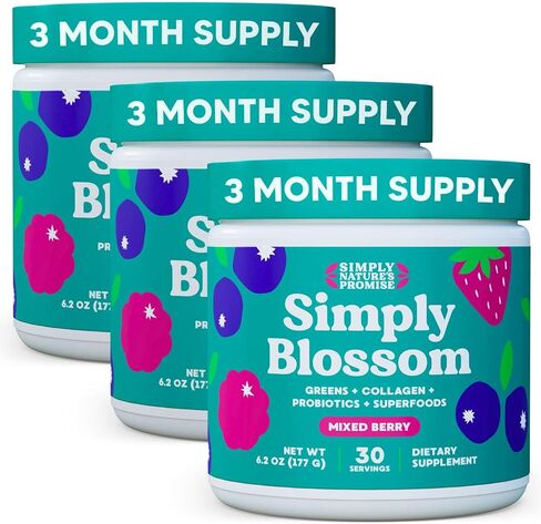 Simply Nature's Promise Blossom Nutrition Daily Greens & Superfood Powder + Collagen + Probiotics for Women's Digestive Health & Bloating Relief. Help Your Health Bloom - 2 Month Supply in Saudi Arabia