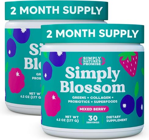 Simply Nature's Promise Blossom Nutrition Daily Greens & Superfood Powder + Collagen + Probiotics for Women's Digestive Health & Bloating Relief. Help Your Health Bloom - 2 Month Supply in Saudi Arabia