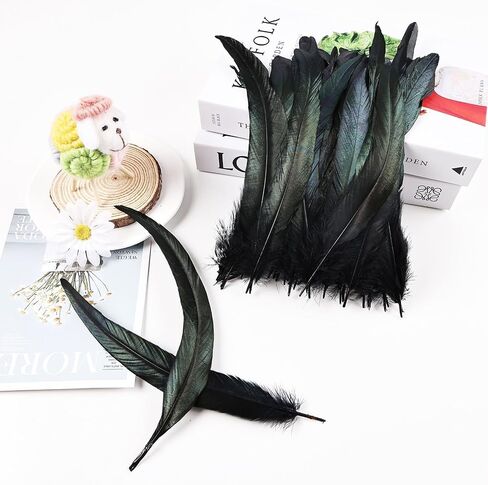 iHUFeather Natural Rooster Tail Feathers 50pcs 10-12inch Long Rooster Coque Tail Feathers Bulk for DIY Crafts Costume and Halloween Party Performances Decoration(Black) in Saudi Arabia