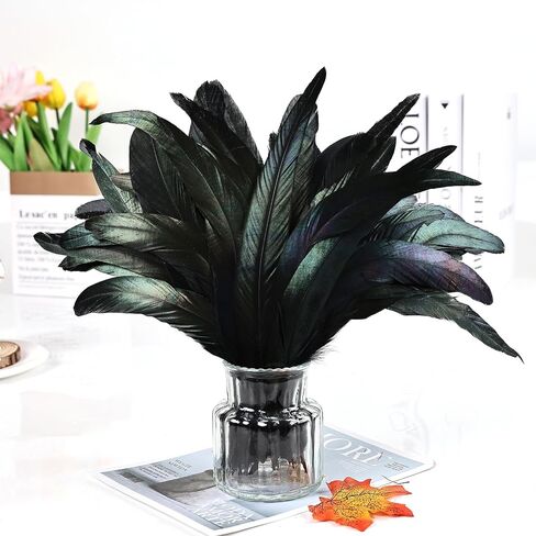 iHUFeather Natural Rooster Tail Feathers 50pcs 10-12inch Long Rooster Coque Tail Feathers Bulk for DIY Crafts Costume and Halloween Party Performances Decoration(Black) in Saudi Arabia