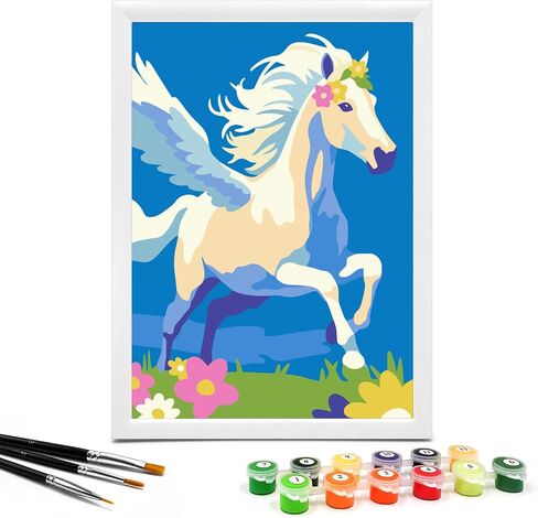 Nariolar Paint by Numbers for Kids Ages 4-8 with 7X9.5 inch Pre-Printed Cardboard,12 Acrylic Paint Pots and 3 Painting Brushes, Craft Gift Room Decor for Children,(Elegant Horse) in Saudi Arabia
