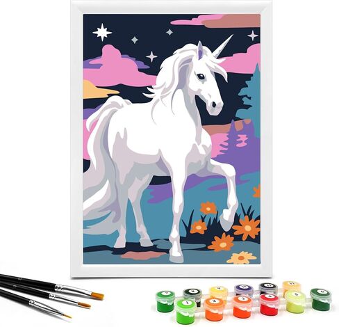 Nariolar Paint by Numbers for Kids Ages 4-8 with 7X9.5 inch Pre-Printed Cardboard,12 Acrylic Paint Pots and 3 Painting Brushes, Craft Gift Room Decor for Children,(Elegant Horse) in Saudi Arabia