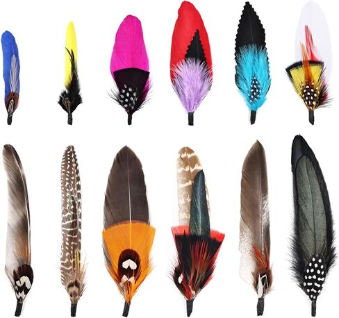 Hat Feathers 12PCS Colorful Natural Craft Feather for Cowboy Hat Fedoras Trilby Hats Panama Hat DIY Costumes Decorations in Saudi Arabia