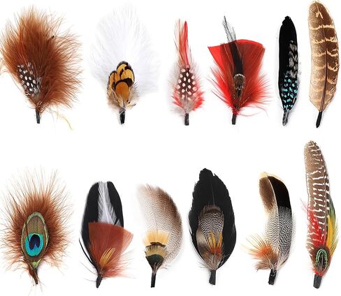 Hat Feathers 12PCS Colorful Natural Craft Feather for Cowboy Hat Fedoras Trilby Hats Panama Hat DIY Costumes Decorations in Saudi Arabia