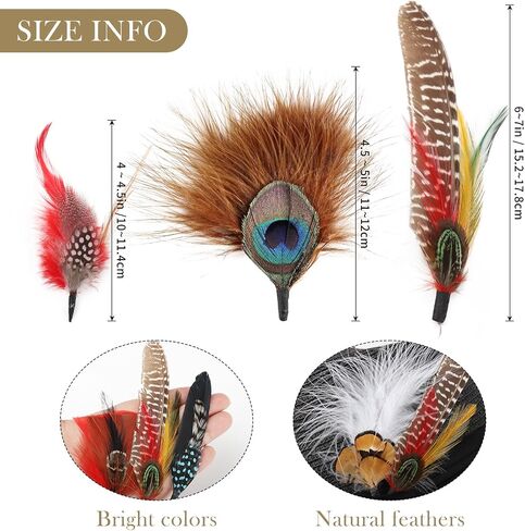 Hat Feathers 12PCS Colorful Natural Craft Feather for Cowboy Hat Fedoras Trilby Hats Panama Hat DIY Costumes Decorations in Saudi Arabia