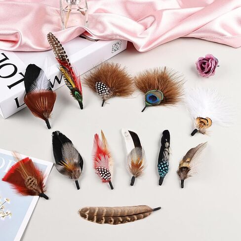 Hat Feathers 12PCS Colorful Natural Craft Feather for Cowboy Hat Fedoras Trilby Hats Panama Hat DIY Costumes Decorations in Saudi Arabia