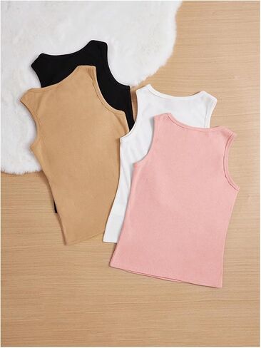 Milumia Girl's 4 Pack Solid Ribbed Knit Tank Tops Sleeveless Crew Neck Basic Undershirts in Saudi Arabia