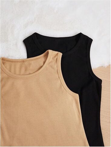 Milumia Girl's 4 Pack Solid Ribbed Knit Tank Tops Sleeveless Crew Neck Basic Undershirts in Saudi Arabia