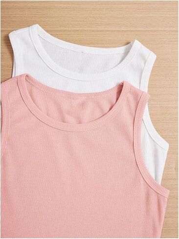 Milumia Girl's 4 Pack Solid Ribbed Knit Tank Tops Sleeveless Crew Neck Basic Undershirts in Saudi Arabia