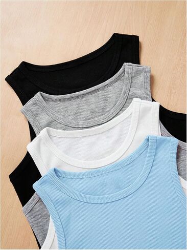 Milumia Girl's 4 Pack Solid Ribbed Knit Tank Tops Sleeveless Crew Neck Basic Undershirts in Saudi Arabia