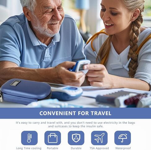 حقيبة سفر مبرد الأنسولين معتمدة من إدارة أمن المواصلات الأمريكية ومبرد لمرضى السكري لرحلة الحياة اليومية وحقيبة تنظيم الأدوية المبردة لأقلام الأنسولين وتخزين مستلزمات مرضى السكري تتضمن حزمة ثلج (أزرق) in Saudi Arabia