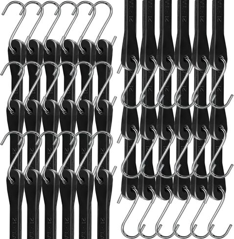 Bungee Cords with Hooks 21" 50 Pack, Heavy Long Duty Rubber Tarp Straps with Crimped S Hooks for Securing Truck, Cargo, Tarps in Extreme Weather, Max Stretch 1.5X & Max Load Capacity 185 LBS in Kuwait