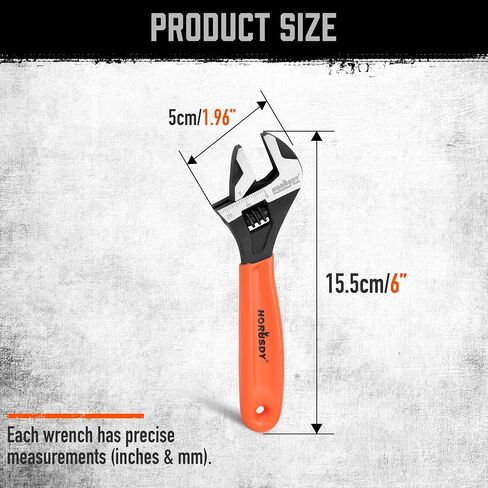 HORUSDY Adjustable Wrench Set | 2-Piece | 6-Inch and 10-Inch Crescent Wrench | Metric & SAE Scales | Cushion Grip Wrench | Cr-V Steel in Kuwait