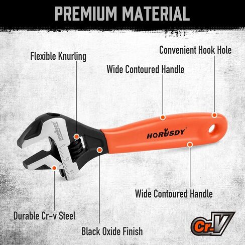 HORUSDY Adjustable Wrench Set | 2-Piece | 6-Inch and 10-Inch Crescent Wrench | Metric & SAE Scales | Cushion Grip Wrench | Cr-V Steel in Kuwait