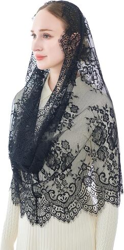 Wgior Spanish Infinity Veils for Church Lace Chapel Veils Catholic Church Veil Latin Mass Head Covering Scarf Mantilla in Saudi Arabia