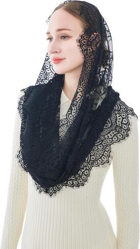 Wgior Spanish Infinity Veils for Church Lace Chapel Veils Catholic Church Veil Latin Mass Head Covering Scarf Mantilla in Saudi Arabia