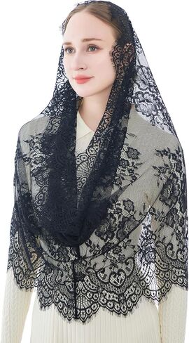 Wgior Spanish Infinity Veils for Church Lace Chapel Veils Catholic Church Veil Latin Mass Head Covering Scarf Mantilla in Saudi Arabia