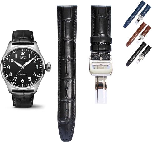 Crocodile Leather Strap For IWC Big Pilot Watches, Croco Watch Band With Deployment Clasp For IWC Schaffhausen Pilot Watches in Saudi Arabia