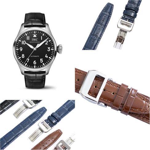 Crocodile Leather Strap For IWC Big Pilot Watches, Croco Watch Band With Deployment Clasp For IWC Schaffhausen Pilot Watches in Saudi Arabia