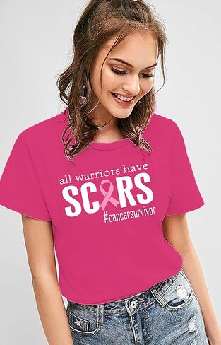 Pink Ribbon Shirts for Women Breast Cancer Awareness Tshirts Ribbon Graphic Print Tee Inspirational Breast Cancer Tops in Kuwait