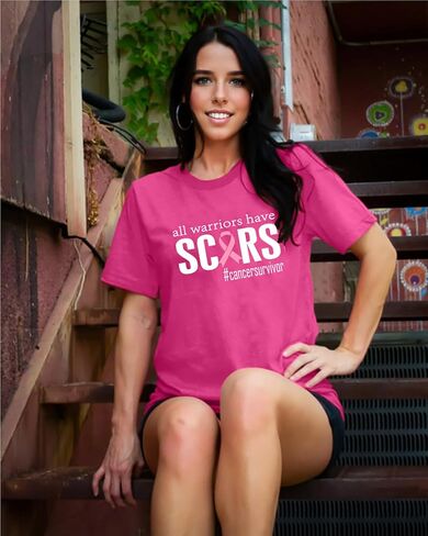 Pink Ribbon Shirts for Women Breast Cancer Awareness Tshirts Ribbon Graphic Print Tee Inspirational Breast Cancer Tops in Kuwait