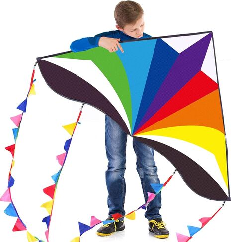 Mint's Colorful Life Rainbow Delta Kite for Kids & Adults, Easy to Fly Kite for Beginners, 300ft Kite Line Handle Included in Saudi Arabia