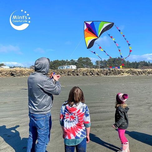 Mint's Colorful Life Rainbow Delta Kite for Kids & Adults, Easy to Fly Kite for Beginners, 300ft Kite Line Handle Included in Saudi Arabia
