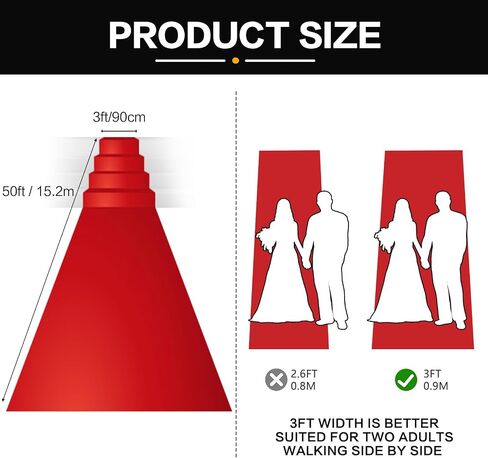Red Carpet Runner for Party, Premium 160 GSM Felt Non-Woven Fabric Runway Rug for Party Wedding & Special Events,Rolled Package Without Creases (Red, 3X15 ft) in Saudi Arabia